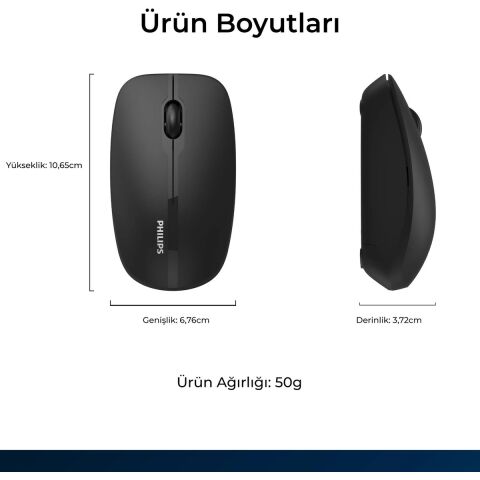 Philips SPK7418 Kablosuz Bluetooth 1600DPI 4 Tuşlu Optik Sessiz Mouse Siyah