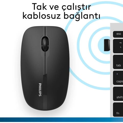 Philips SPK7418 Kablosuz Bluetooth 1600DPI 4 Tuşlu Optik Sessiz Mouse Siyah