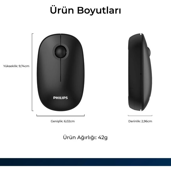 Philips SPK7378 Kablosuz 1600DPI 3 Tuşlu Optik Sessiz Mouse Siyah