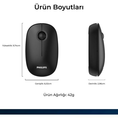 Philips SPK7378 Kablosuz 1600DPI 3 Tuşlu Optik Sessiz Mouse Siyah