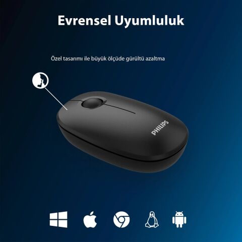 Philips SPK7378 Kablosuz 1600DPI 3 Tuşlu Optik Sessiz Mouse Siyah