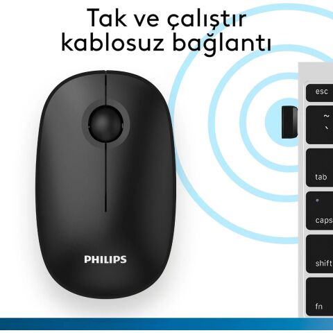 Philips SPK7378 Kablosuz 1600DPI 3 Tuşlu Optik Sessiz Mouse Siyah