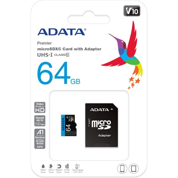 Adata 64GB Premier microSDXC Card with Adapter UHS-I Class10 V10 AUSDX64GUICL10A1 Hafıza Kartı