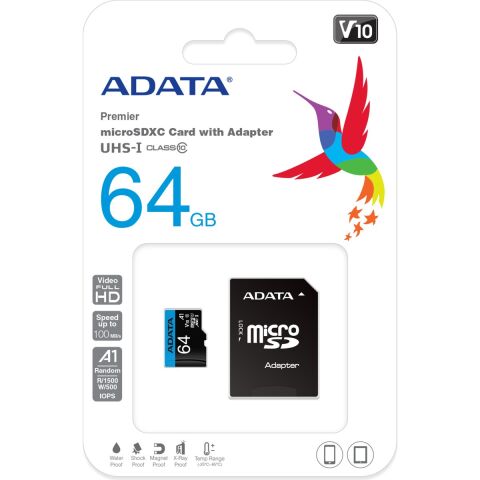 Adata 64GB Premier microSDXC Card with Adapter UHS-I Class10 V10 AUSDX64GUICL10A1 Hafıza Kartı