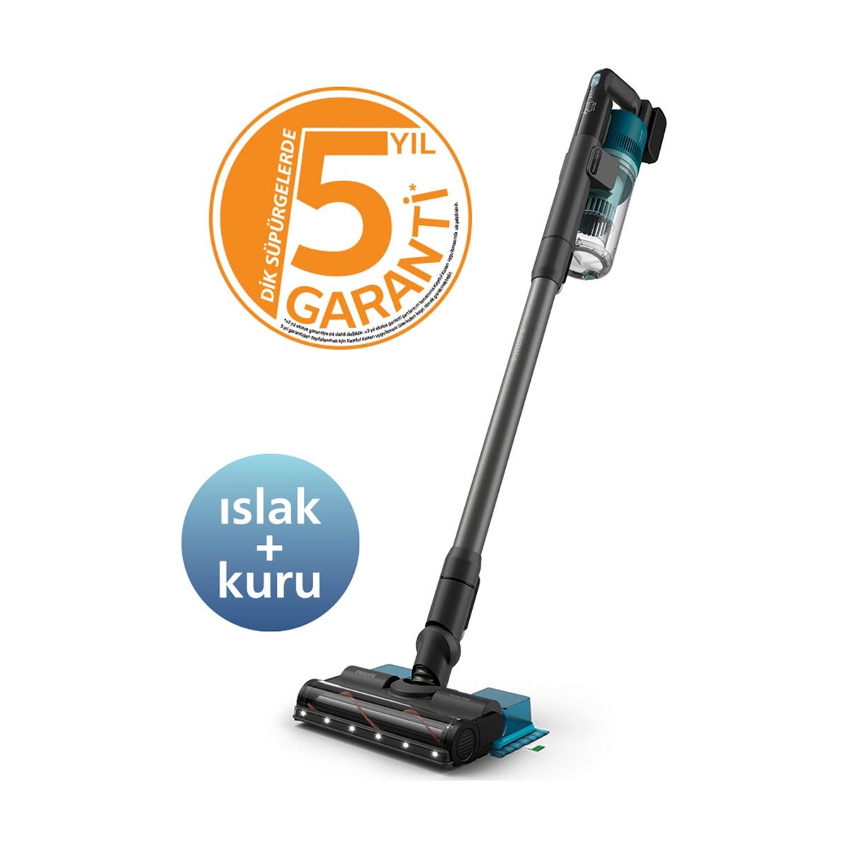 Philips 6000 Serisi XC6553/01 PowerCyclone 11, Aqua Modül ile Kolay Mop, TriActive LED Başlık, 64 Dakika Kullanım Kablosuz Dikey Süpürge