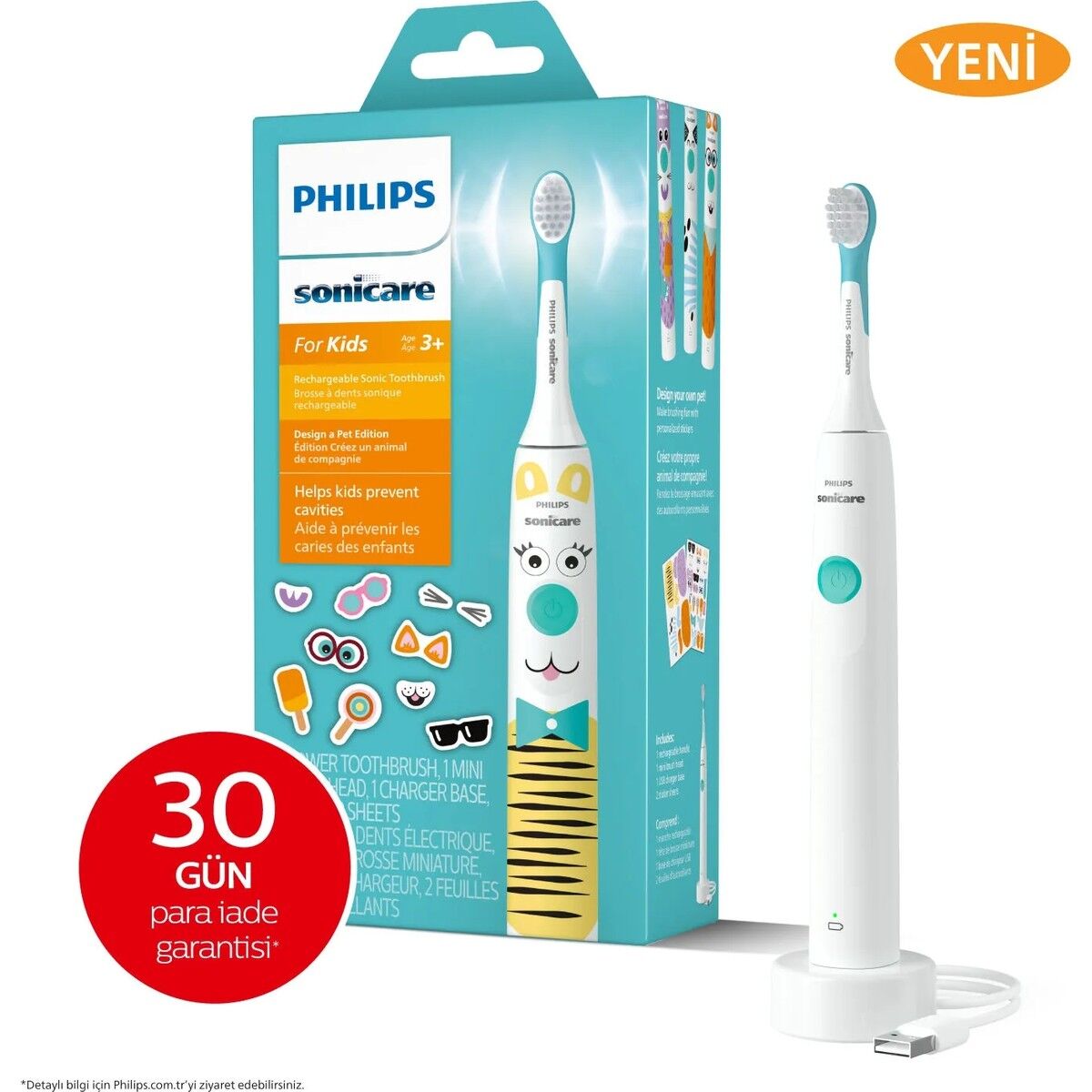 Philips Sonicare HX3601/01 Çocuk Şarjlı Diş Fırçası Hassas Temizlik Stickerlı 2 Yoğunluk