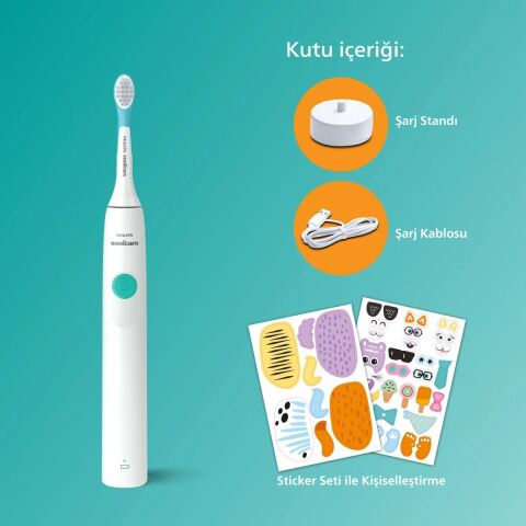 Philips Sonicare HX3601/01 Çocuk Şarjlı Diş Fırçası Hassas Temizlik Stickerlı 2 Yoğunluk