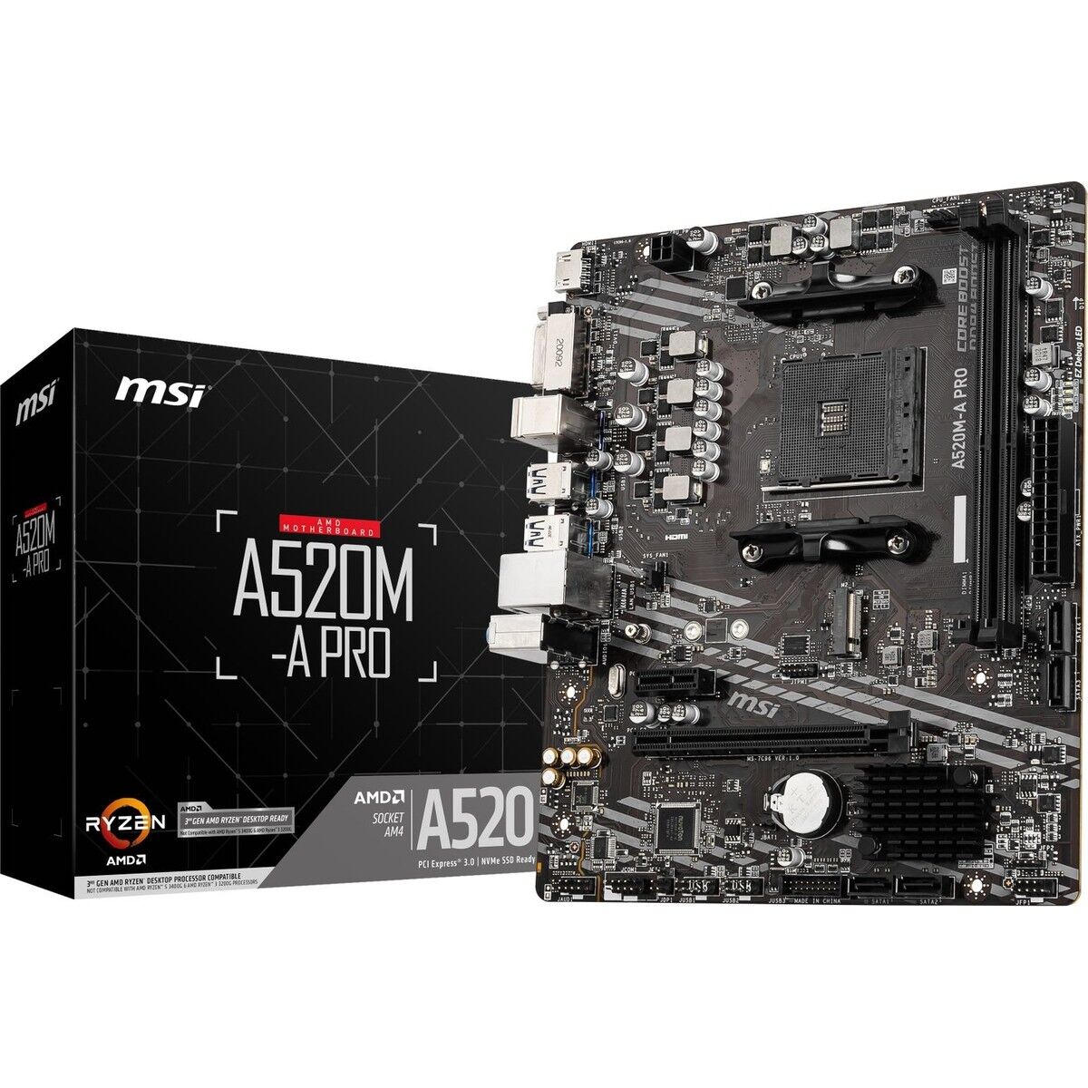 MSI A520M-A PRO AMD A520 Soket AM4 DDR4 4600(OC)MHz mATX Gaming Anakart