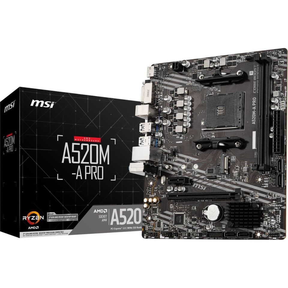 MSI A520M-A PRO AMD A520 Soket AM4 DDR4 4600(OC)MHz mATX Gaming Anakart