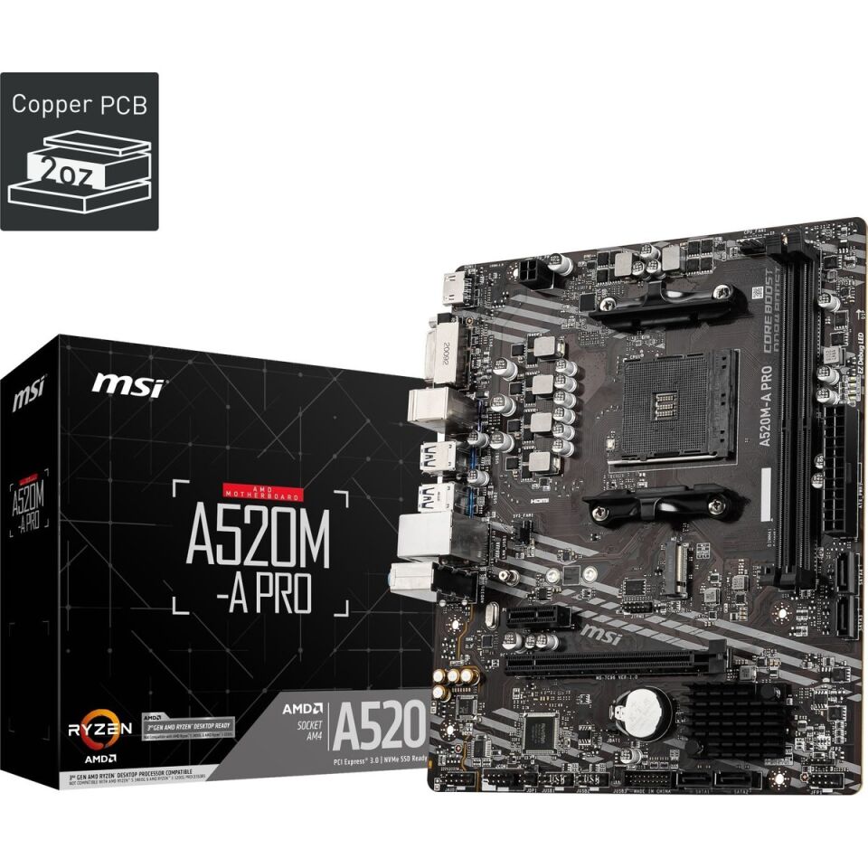 MSI A520M-A PRO AMD A520 Soket AM4 DDR4 4600(OC)MHz mATX Gaming Anakart