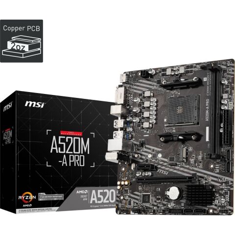 MSI A520M-A PRO AMD A520 Soket AM4 DDR4 4600(OC)MHz mATX Gaming Anakart