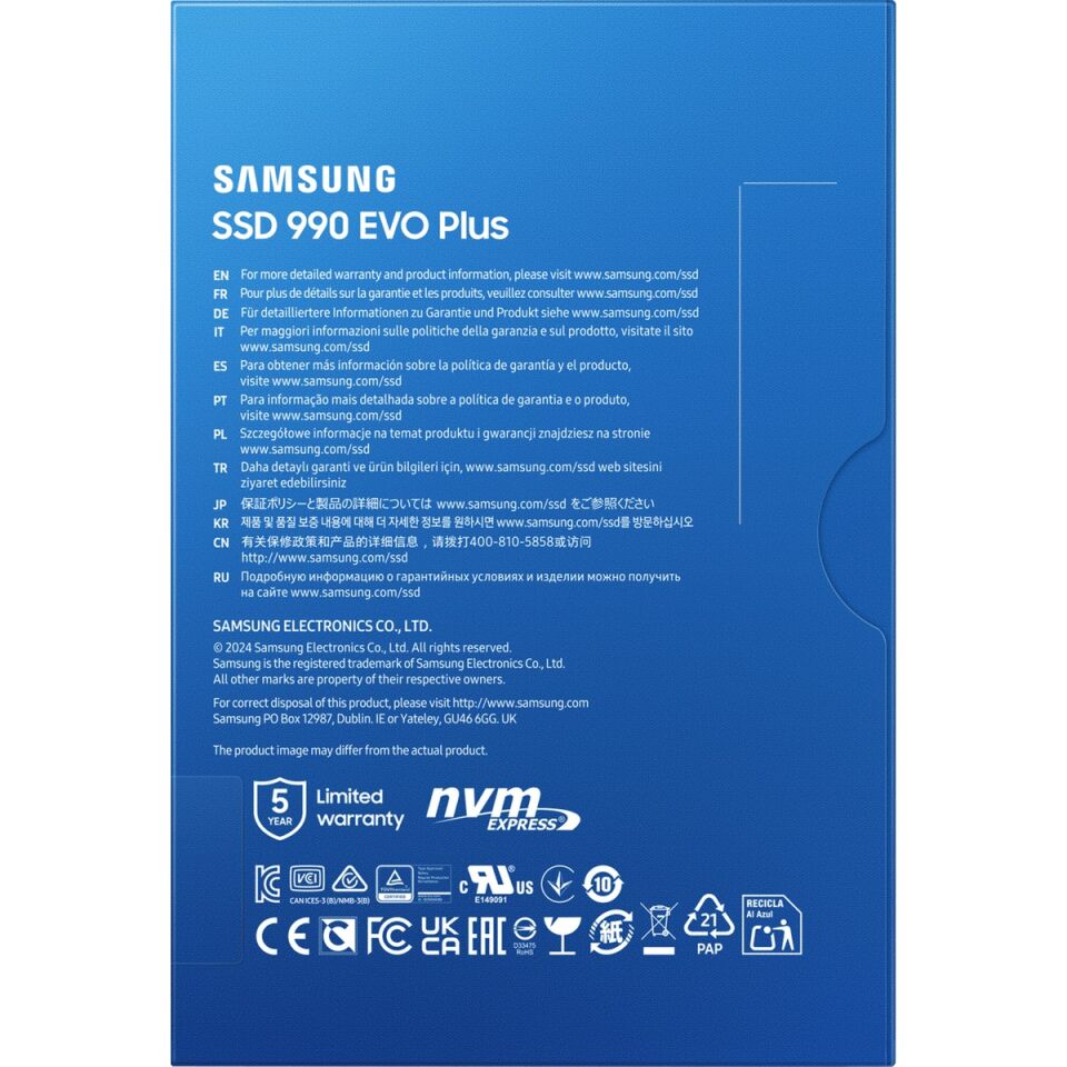 Samsung 990 EVO Plus 2TB 22x80mm PCIe Gen 4.0 x4 NVMe M.2 SSD MZ-V9S2T0BW