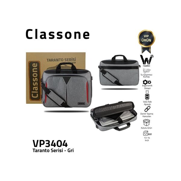 Classone Taranto VP3404 14'' Notebook, Laptop El Çantası-Gri
