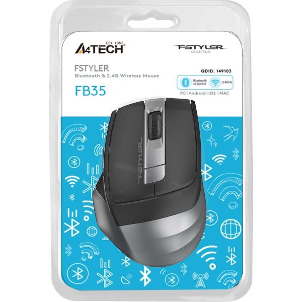 A4Tech FB35 Gri Bluetooth+2.4g Nano Kablosuz Optik 2000 Dpi Mouse