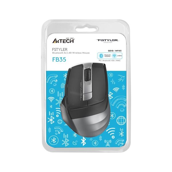 A4Tech FB35 Gri Bluetooth+2.4g Nano Kablosuz Optik 2000 Dpi Mouse