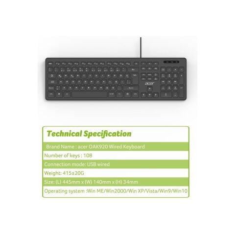 OAK920 Q USB Siyah 1.8mt Kablolu Klavye-Tek Tuş Hesap Makinalı (Sessiz Tuş)