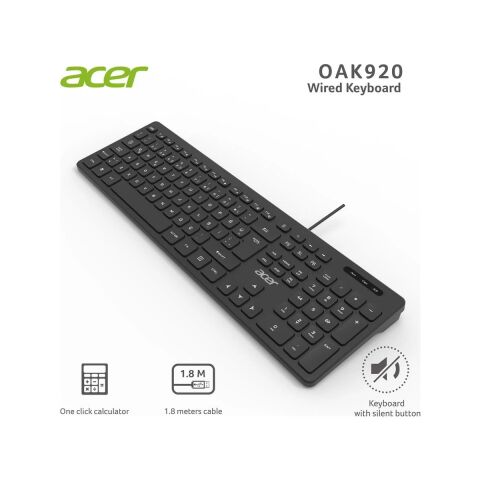 OAK920 Q USB Siyah 1.8mt Kablolu Klavye-Tek Tuş Hesap Makinalı (Sessiz Tuş)