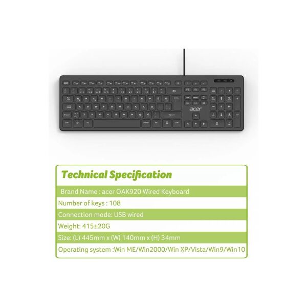 OAK920 Q USB Siyah 1.8mt Kablolu Klavye-Tek Tuş Hesap Makinalı (Sessiz Tuş)