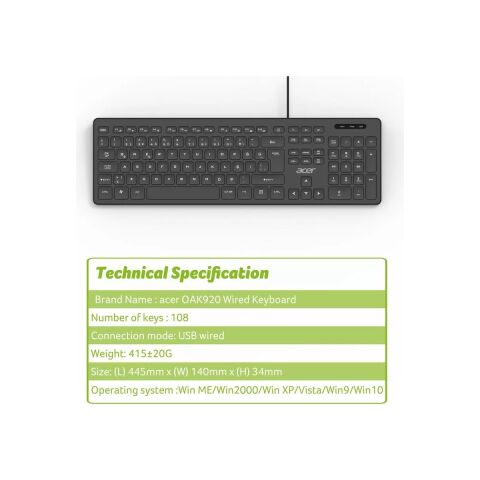 OAK920 Q USB Siyah 1.8mt Kablolu Klavye-Tek Tuş Hesap Makinalı (Sessiz Tuş)