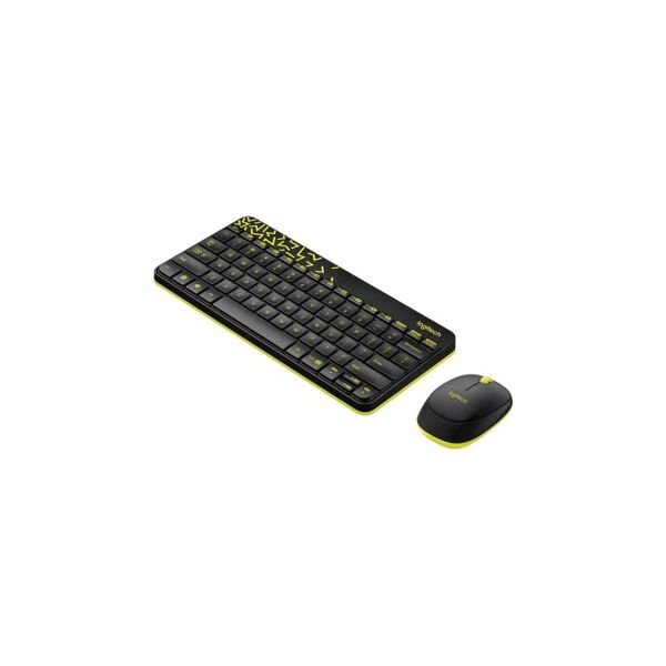 Logitech MK240 Kablosuz Klavye ve Mouse Seti – 10 m Çekim Alanı, Sessiz Tuşlar, Siyah-Sarı, Ev ve Ofis Kullanımı