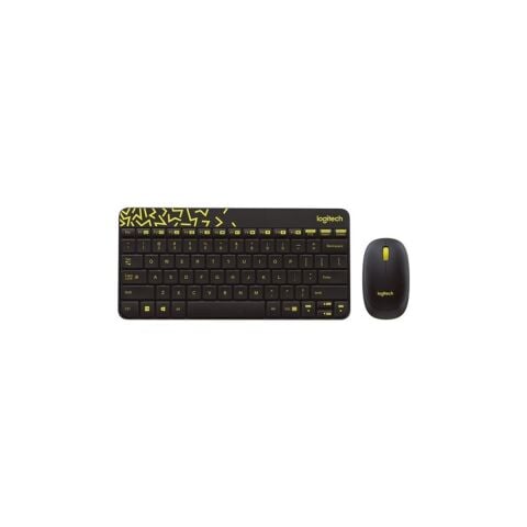 Logitech MK240 Kablosuz Klavye ve Mouse Seti – 10 m Çekim Alanı, Sessiz Tuşlar, Siyah-Sarı, Ev ve Ofis Kullanımı