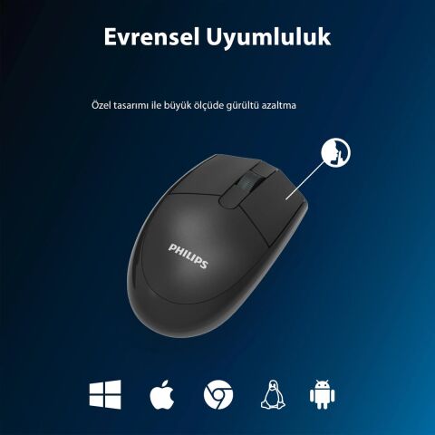 Philips SPK7337 Kablosuz Mouse 1200DPI 3 Tuşlu Optik Mouse Siyah