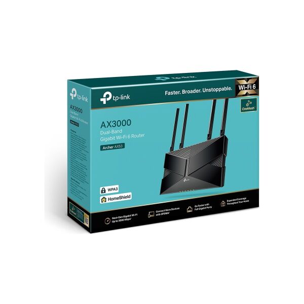 TP-Link Archer AX53 Dual Band Gigabit Wi-Fi 6 Router | Fiber Destekli | AX3000 Mbps 4× Gigabit LAN Port WPA3 Gaming Router
