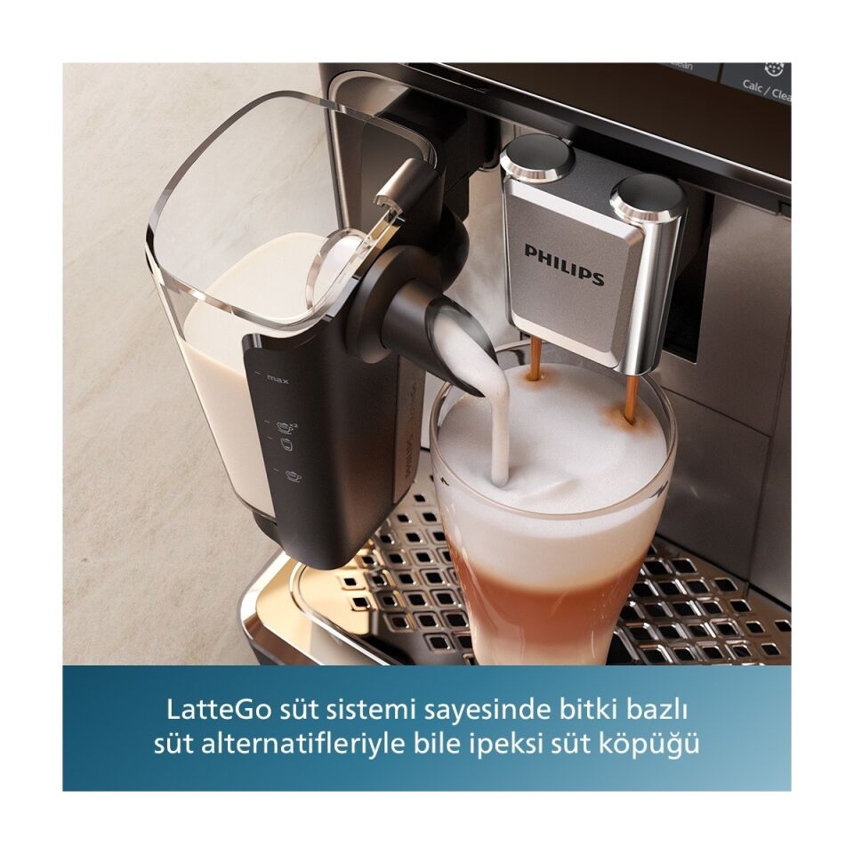 Philips EP3347/90 3300 Serisi LatteGo Tam Otomatik Espresso Makinesi, AquaClean Filtre, 6 İçecek, SilentBrew, Siyah Krom,