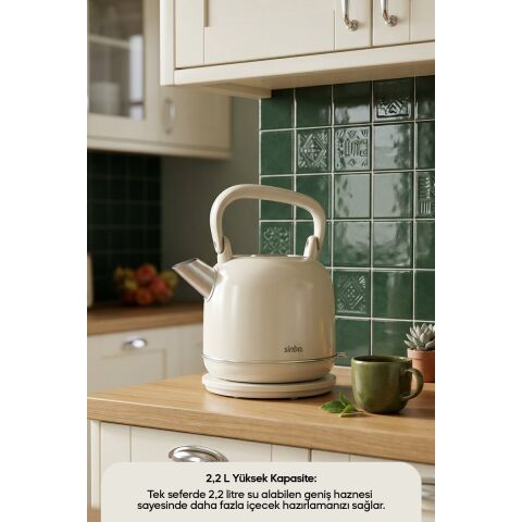 Sinbo SK-8035 Bej Retro Kettle 2.2l Paslanmaz Çelik Elektrikli Su Isıtıcı 360° Kablosuz 1800W