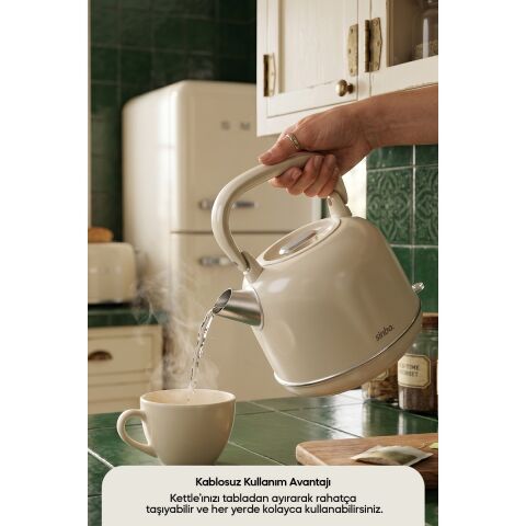 Sinbo SK-8035 Bej Retro Kettle 2.2l Paslanmaz Çelik Elektrikli Su Isıtıcı 360° Kablosuz 1800W