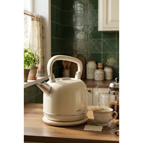 Sinbo SK-8035 Bej Retro Kettle 2.2l Paslanmaz Çelik Elektrikli Su Isıtıcı 360° Kablosuz 1800W