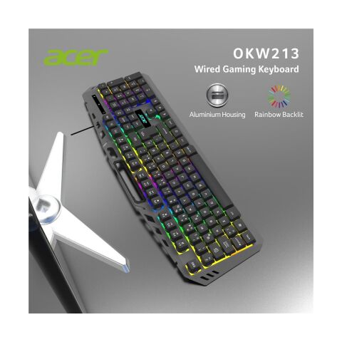 Acer OKW213 Siyah Rgb Rainbow Backlit Gaming Keyboard Rainbow (Kablo Uzunluğu 1,5mt)