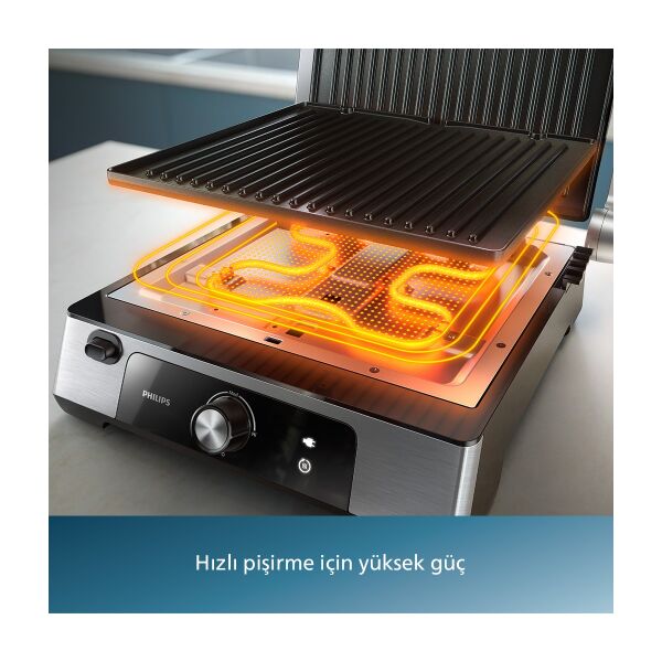 Philips 5000 Serisi HD6301/90 2200W Izgara ve Tost Makinesi,Çıkarılabilir Plakalar, Izgara için Tam Açılır, Yapışmaz Plakalar, Yükseklık Ayarı