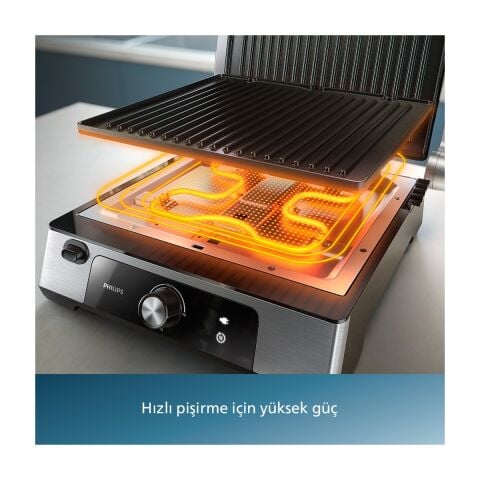 Philips 5000 Serisi HD6301/90 2200W Izgara ve Tost Makinesi,Çıkarılabilir Plakalar, Izgara için Tam Açılır, Yapışmaz Plakalar, Yükseklık Ayarı