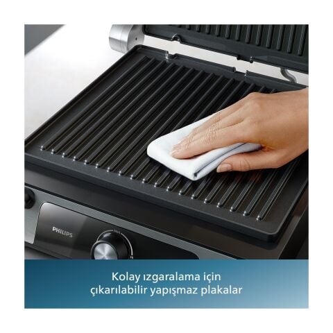 Philips 5000 Serisi HD6301/90 2200W Izgara ve Tost Makinesi,Çıkarılabilir Plakalar, Izgara için Tam Açılır, Yapışmaz Plakalar, Yükseklık Ayarı