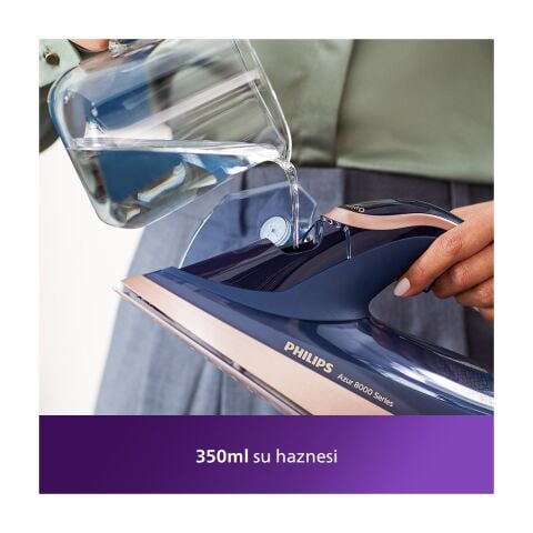 Philips 8000 Serisi DST8050/20 Azur Buharlı Ütü, 3000W, 260 g Turbo Şok Buhar, 85 g/dk Sürekli Buhar, Sıfır Yanık Riski