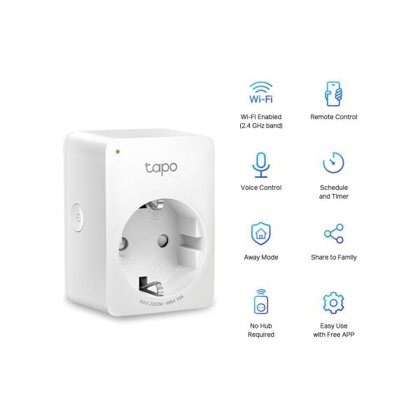 TP-Link Tapo P100 | Akıllı Mini Wi-Fi Priz | Uzaktan Kontrol | Alexa ve Google Home Uyumlu | Cihaz Paylaşımı | Zamanlama Özelliği | Kolay Kurulum | Hub Gerektirmez