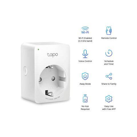 TP-Link Tapo P100 | Akıllı Mini Wi-Fi Priz | Uzaktan Kontrol | Alexa ve Google Home Uyumlu | Cihaz Paylaşımı | Zamanlama Özelliği | Kolay Kurulum | Hub Gerektirmez