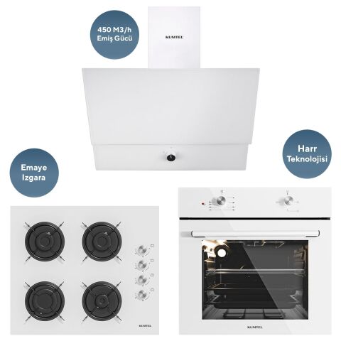 Kumtel Home Beyaz Cam Ankastre Set