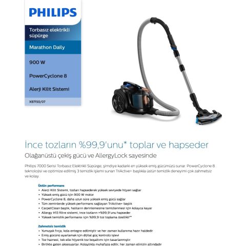 Philips XB7150/07 Marathon Daily Torbasız Elektrikli Süpürge