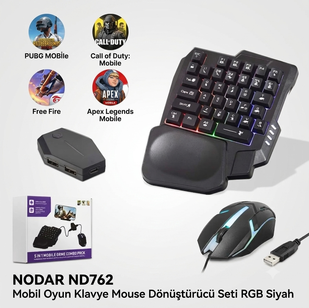 Nodar ND762 Mobil Oyun Klavye Mouse Dönüştürücü Set
