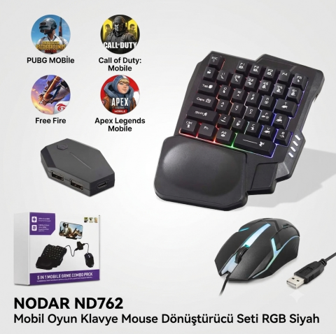 Nodar ND762 Mobil Oyun Klavye Mouse Dönüştürücü Set