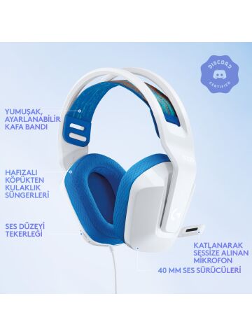 Logitech 981-001018 G335 Beyaz Mavi Mikrofonlu Gaming Kulaklık