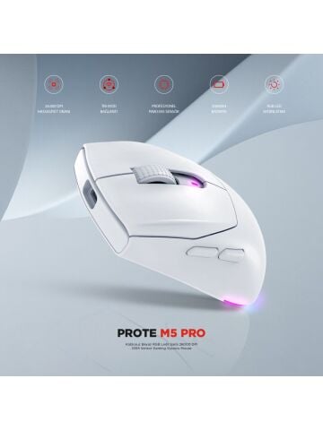 Rampage PROTE M5 PRO Kablosuz Beyaz RGB Ledli Şarjlı 26000 DPI 3395 Sensör Gaming Oyuncu Mouse