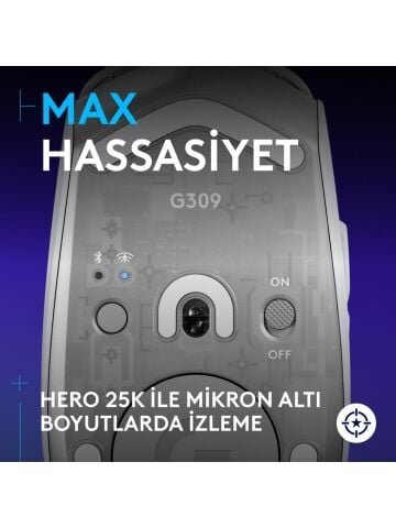 Logitech G G309 LIGHTSPEED Hero 25K Sensörlü Kablosuz Beyaz Oyuncu Mouse