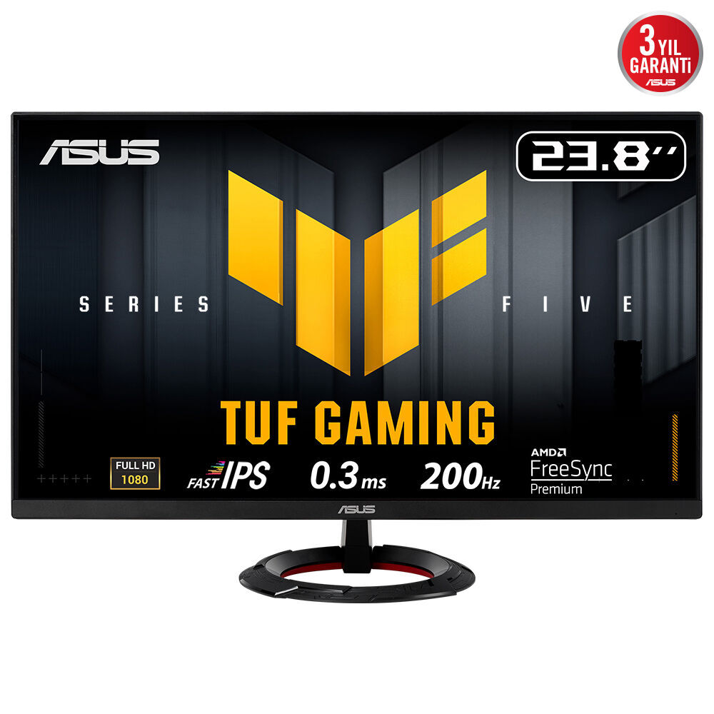 Asus Tuf Gaming VG249Q5R 23.8 Fast IPS 1920X1080 0.3ms 200Hz 300CD Dp HDMI Hoparlör Vesa 3yıl Flıcker-Free, Çerçevesiz, Düşük Mavi Işık Monitör