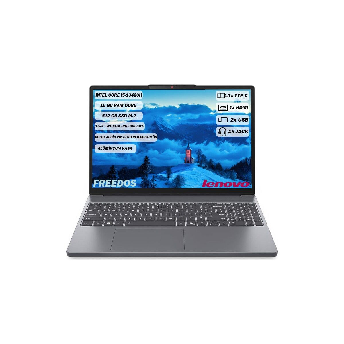 Lenovo IdeaPad Slim 3 Intel Core i5 13420H 16GB 512GB SSD Freedos 15.3'' Taşınabilir Bilgisayar 83K1003MTR