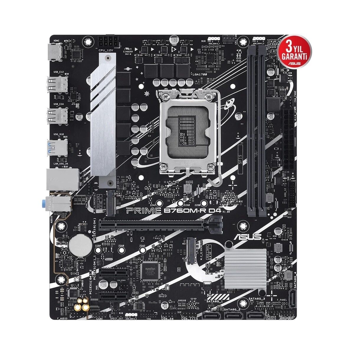 Asus PRIME B760M-R D4 Intel B760 LGA1700 DDR4 5333 HDMI 2x M2 USB3.2 AURA RGB 2.5Gbit LAN mATX
