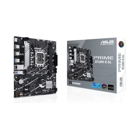Asus PRIME B760M-R D4 Intel B760 LGA1700 DDR4 5333 HDMI 2x M2 USB3.2 AURA RGB 2.5Gbit LAN mATX