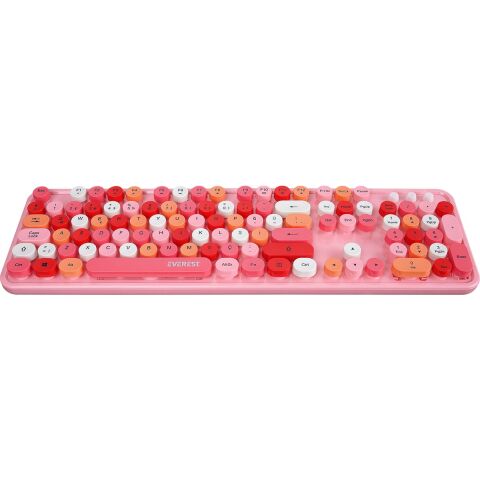 Everest ROUND KM-6282 Renkli Tuşlu Pembe Kablosuz Q Multimedia Klavye + Mouse Set
